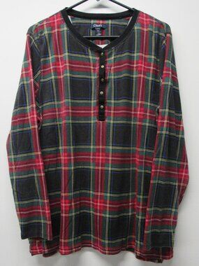 CHAPS Ralph Lauren Black Red Green Plaid Henley Shirt Women's Plus sz 1X